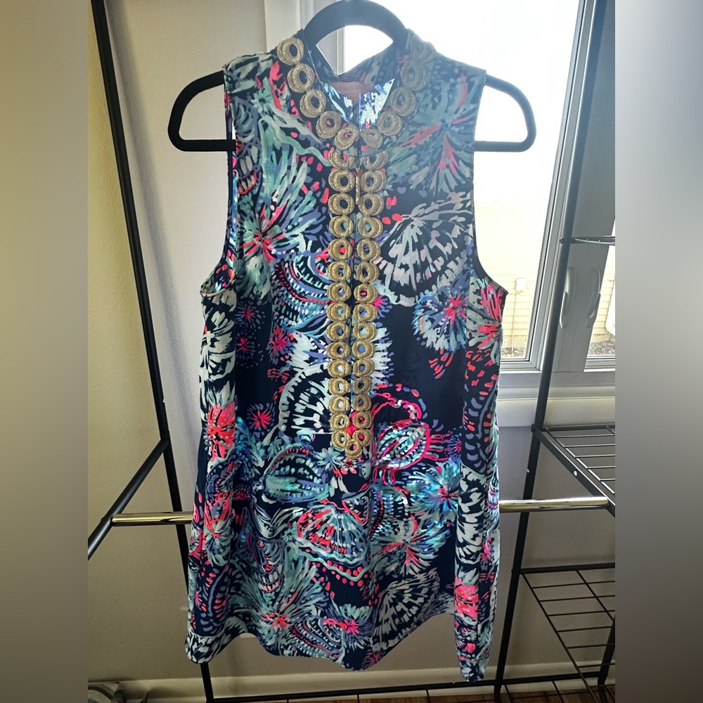 Lilly Pulitzer Sleeveless Floral Dress with Gold Accents